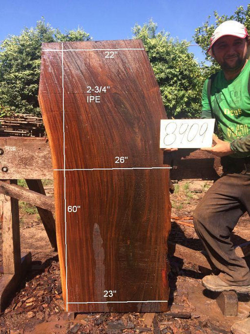 Ipe / Brazilian Walnut #8909- 2-3/4″ x 22″ to 26″ x 60″ FREE SHIPPING within the Contiguous US. freeshipping - Big Wood Slabs