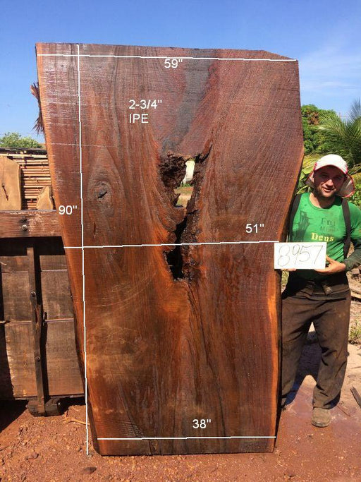 Ipe / Brazilian Walnut #8957– 2-3/4″ x 38″ to 59″ x 90″ FREE SHIPPING within the Contiguous US. freeshipping - Big Wood Slabs
