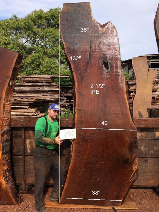 Ipe / Brazilian Walnut #8905- 2-1/2″ x 36″ to 38″ x 132″ FREE SHIPPING within the Contiguous US. freeshipping - Big Wood Slabs