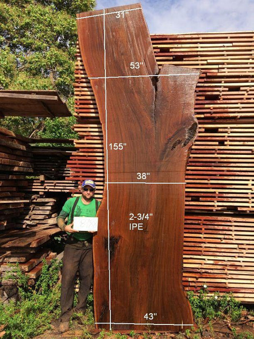 Ipe / Brazilian Walnut #8788- 2-3/4″ x 31″ to 53″ x 155″ FREE SHIPPING within the Contiguous US. freeshipping - Big Wood Slabs