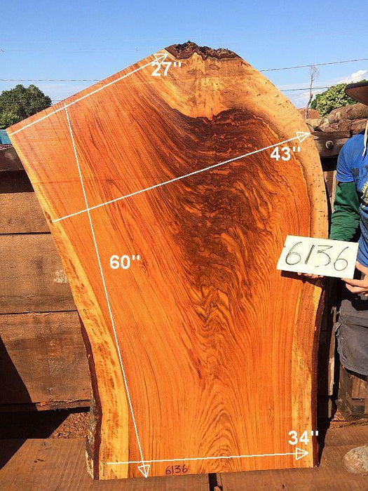 Jatoba / Brazilian Cherry #6136- 2-1/2" x 27" to 43" x 60" FREE SHIPPING within the Contiguous US. freeshipping - Big Wood Slabs