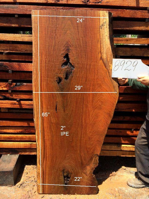 Ipe / Brazilian Walnut #8929 - 2″ x 22″ to 29″ x 65″ FREE SHIPPING within the Contiguous US. freeshipping - Big Wood Slabs