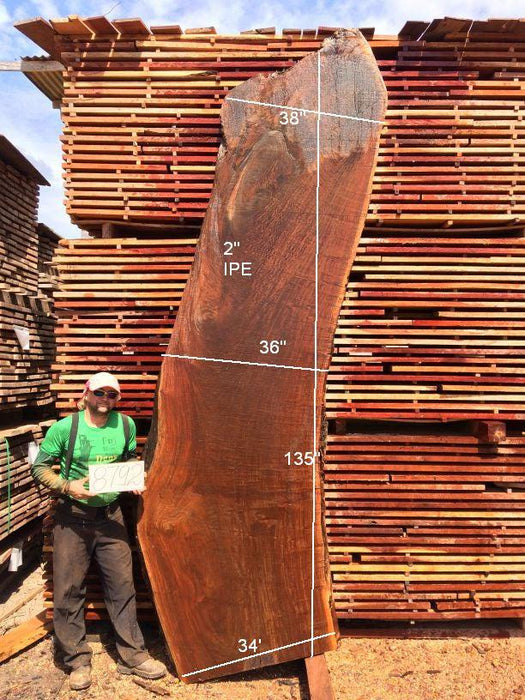 Ipe / Brazilian Walnut #8792- 2″ x 34″ to 38″ x 135″ FREE SHIPPING within the Contiguous US. freeshipping - Big Wood Slabs