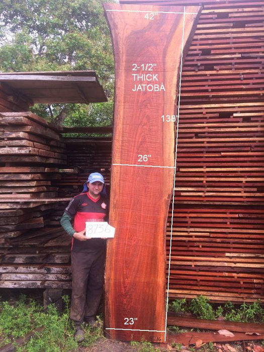Jatoba / Brazilian Cherry #8736- 2-1/2" x 23" to 42" x 138" FREE SHIPPING within the Contiguous US. freeshipping - Big Wood Slabs