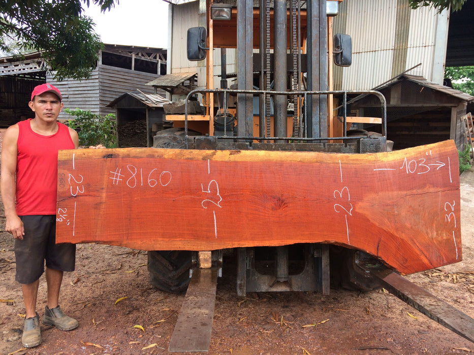 Jatoba / Brazilian Cherry #8160 - 2-1/8" x 23" to 32" x 103" FREE SHIPPING within the Contiguous US. freeshipping - Big Wood Slabs