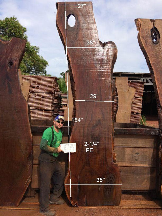 Ipe / Brazilian Walnut #8784- 2-1/4″ x 27″ to 38″ x 154″ FREE SHIPPING within the Contiguous US. freeshipping - Big Wood Slabs