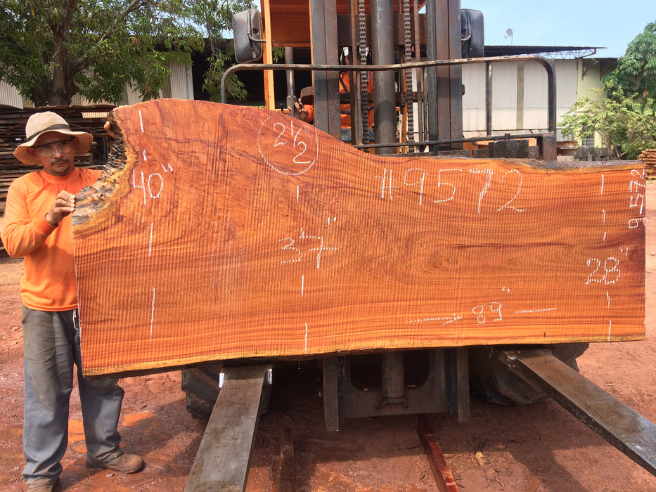 Cumaru / Brazilian Teak #9572 - 2-1/2" X 28" to 40" X 89" FREE SHIPPING within the Contiguous US. freeshipping - Big Wood Slabs