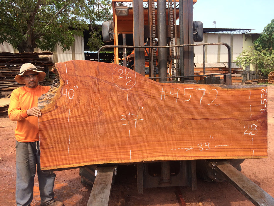 Cumaru / Brazilian Teak #9572 - 2-1/2" X 28" to 40" X 89" FREE SHIPPING within the Contiguous US. freeshipping - Big Wood Slabs