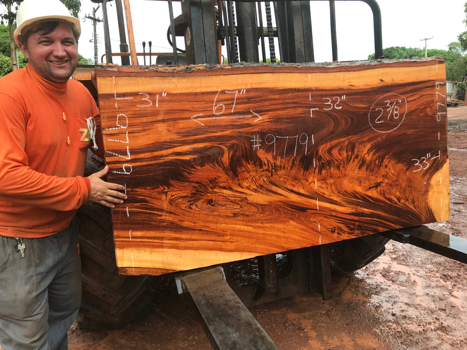 Goncalo Alves / Tigerwood #9779- 2-3/8" x 31" to 33" x 67" FREE SHIPPING within the Contiguous US. freeshipping - Big Wood Slabs
