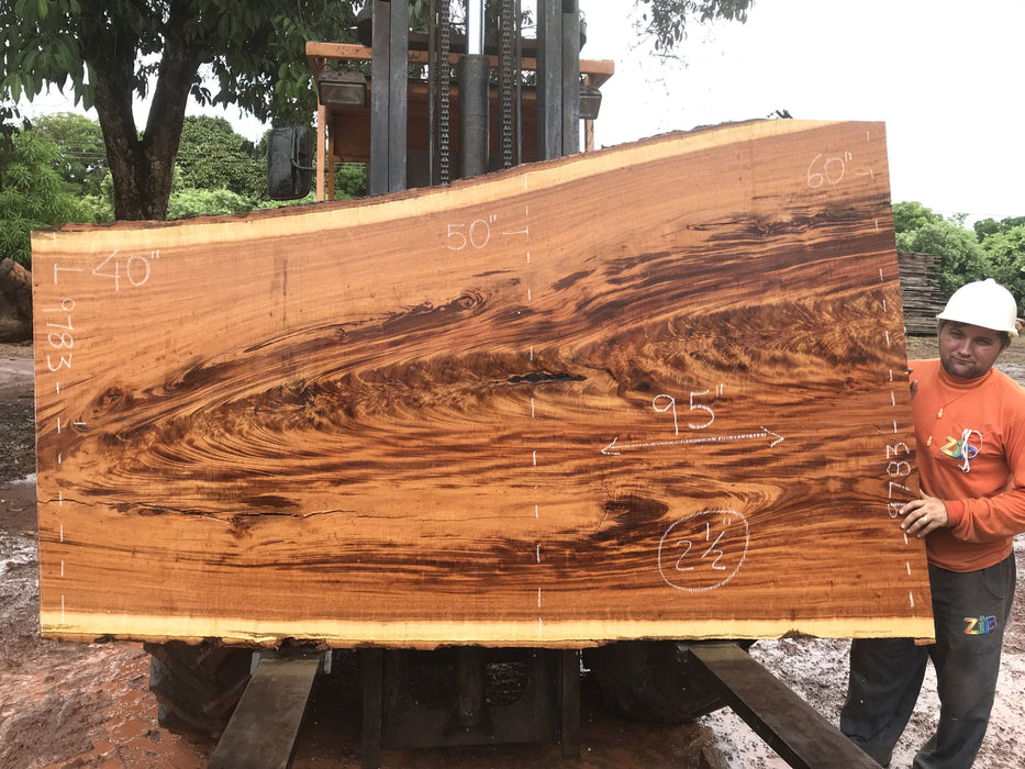 Goncalo Alves / Tigerwood #9783- 2-1/2" x 40" to 60"  x 95" FREE SHIPPING within the Contiguous US. freeshipping - Big Wood Slabs