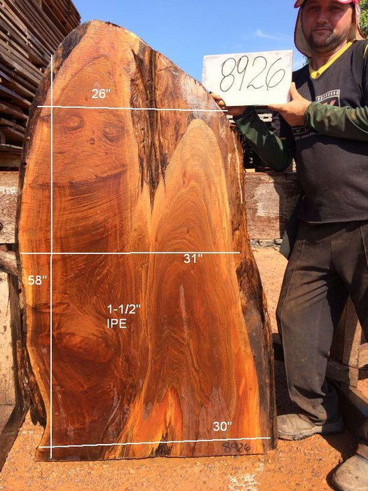 Ipe / Brazilian Walnut #8926- 1-1/2″ x 26″ to 31″ x 58″ FREE SHIPPING within the Contiguous US. freeshipping - Big Wood Slabs