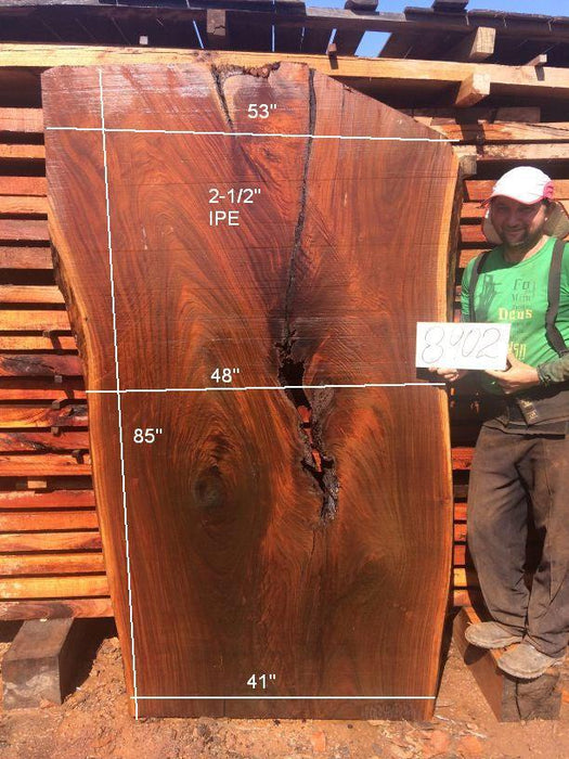 Ipe / Brazilian Walnut #8902 - 2-1/2″ x 41″ to 53″ x 85″ FREE SHIPPING within the Contiguous US. freeshipping - Big Wood Slabs