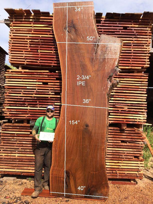 Ipe / Brazilian Walnut #8781- 2-3/4″ x 34″ to 40″ x 154″ FREE SHIPPING within the Contiguous US. freeshipping - Big Wood Slabs
