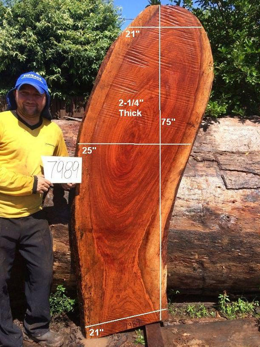 Jatoba / Brazilian Cherry #7989- 2-1/4" x 21" to 25" x 75" FREE SHIPPING within the Contiguous US. freeshipping - Big Wood Slabs